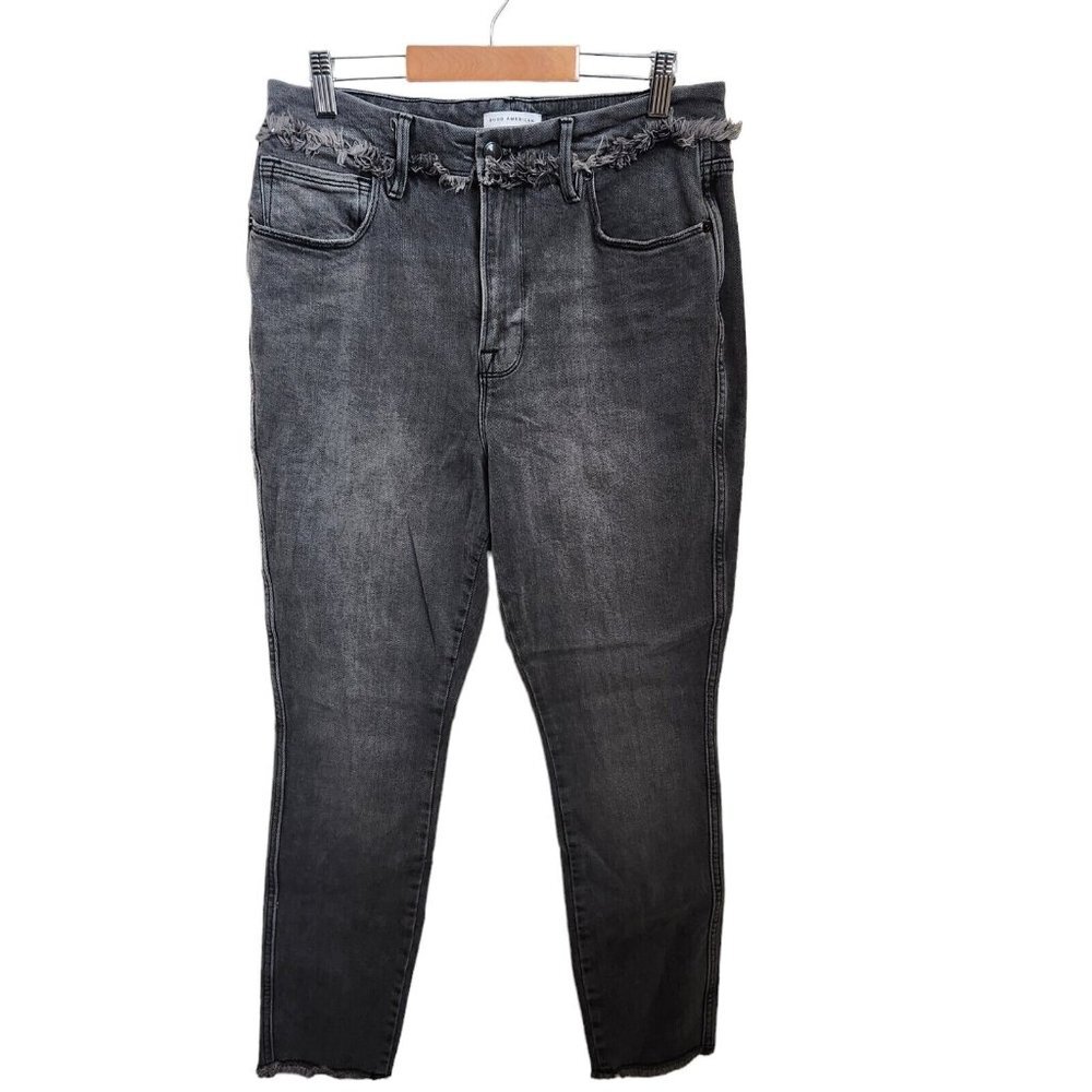 Good American Jeans Plus size 10 /30 Good Curve Gray denim skinny crop‎ Raw Hem